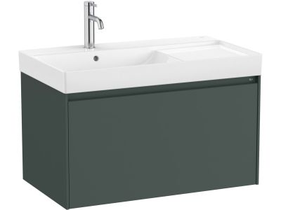 Set mobilier Roca Ona cu dulap baza cu un sertar 80cm si lavoar asimetric orientare stanga, verde mat
