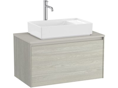 Dulap baza Roca Ona cu un sertar, 80cm, pentru lavoar pe blat, stejar alb