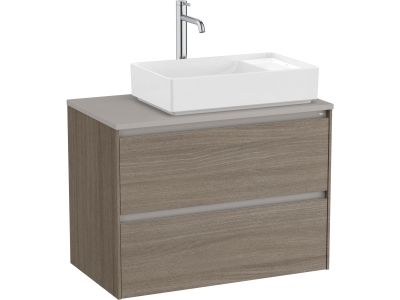 Dulap baza Roca Ona cu doua sertare, 80cm, pentru lavoar pe blat dreapta, ulm inchis