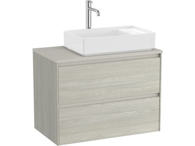 Dulap baza Roca Ona cu doua sertare, 80cm, pentru lavoar pe blat dreapta, stejar alb