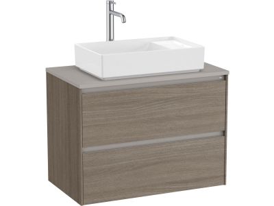 Dulap baza Roca Ona cu doua sertare, 80cm, pentru lavoar pe blat, ulm inchis
