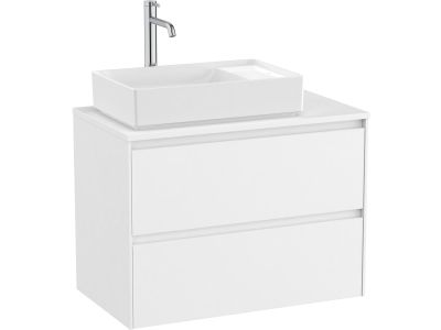 Dulap baza Roca Ona cu doua sertare, 80cm, pentru lavoar pe blat stanga, alb mat