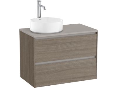 Dulap baza Roca Ona cu doua sertare, 80cm, pentru lavoar pe blat stanga, ulm inchis