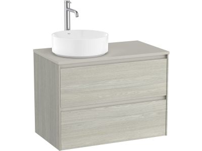Dulap baza Roca Ona cu doua sertare, 80cm, pentru lavoar pe blat stanga, stejar alb