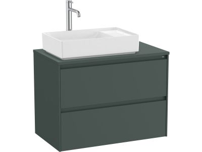 Dulap baza Roca Ona cu doua sertare, 80cm, pentru lavoar pe blat stanga, verde mat