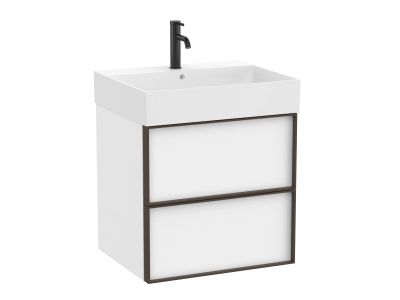 Set mobilier Roca Inspira cu lavoar si dulap baza cu doua sertare, 60cm, alb mat