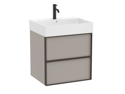 Set mobilier Roca Inspira cu lavoar si dulap baza cu doua sertare, 60cm, gri nisip