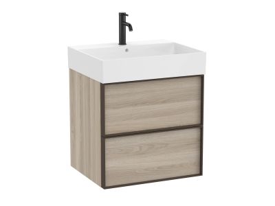 Set mobilier Roca Inspira cu lavoar si dulap baza cu doua sertare, 60cm, pin alb