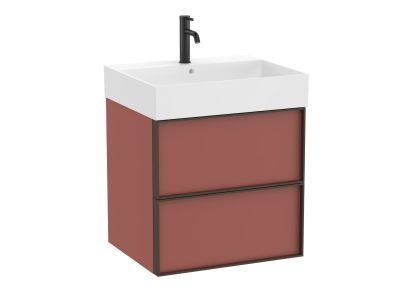 Set mobilier Roca Inspira cu lavoar si dulap baza cu doua sertare, 60cm, rosu terracota
