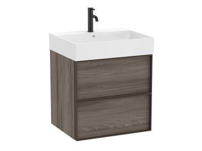 Set mobilier Roca Inspira cu lavoar si dulap baza cu doua sertare, 60cm, maro magnolia