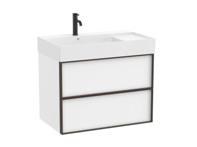 Set mobilier Roca Inspira cu lavoar orientare stanga si dulap baza cu doua sertare, 80cm, alb mat