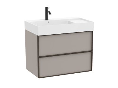 Set mobilier Roca Inspira cu lavoar orientare stanga si dulap baza cu doua sertare, 80cm, gri nisip