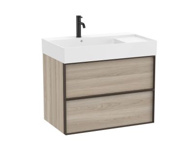 Set mobilier Roca Inspira cu lavoar orientare stanga si dulap baza cu doua sertare, 80cm, pin alb