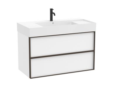 Set mobilier Roca Inspira cu lavoar si dulap baza cu doua sertare, 100cm, alb mat