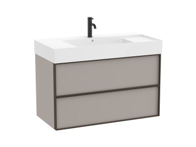 Set mobilier Roca Inspira cu lavoar si dulap baza cu doua sertare, 100cm, gri nisip