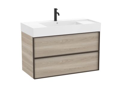 Set mobilier Roca Inspira cu lavoar si dulap baza cu doua sertare, 100cm, pin alb