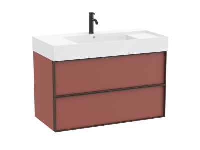 Set mobilier Roca Inspira cu lavoar si dulap baza cu doua sertare, 100cm, rosu terracota