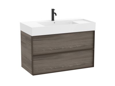 Set mobilier Roca Inspira cu lavoar si dulap baza cu doua sertare, 100cm, maro magnolia