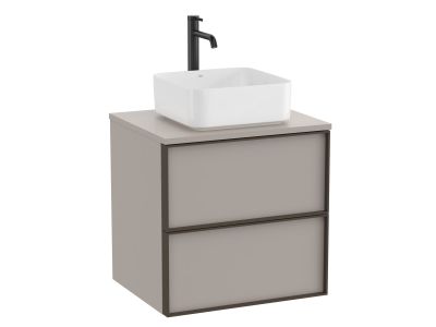 Dulap baza Roca Inspira pentru lavoare pe blat, doua sertare, 60cm, gri nisip