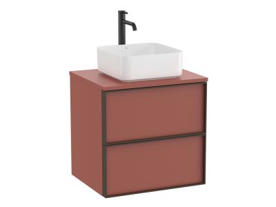 Dulap baza Roca Inspira pentru lavoare pe blat, doua sertare, 60cm, rosu terracota