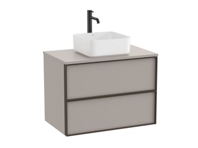 Dulap baza Roca Inspira pentru lavoare pe blat, doua sertare, 80cm, gri nisip