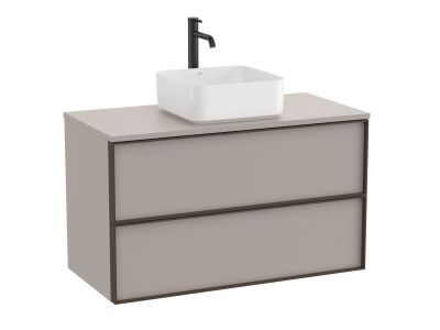 Dulap baza Roca Inspira pentru lavoare pe blat, doua sertare, 100cm, gri nisip