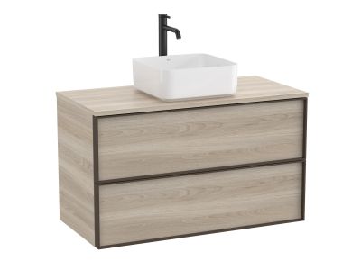 Dulap baza Roca Inspira pentru lavoare pe blat, doua sertare, 100cm, pin alb