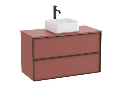 Dulap baza Roca Inspira pentru lavoare pe blat, doua sertare, 100cm, rosu terracota
