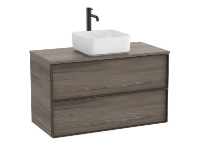 Dulap baza Roca Inspira pentru lavoare pe blat, doua sertare, 100cm, maro magnolia