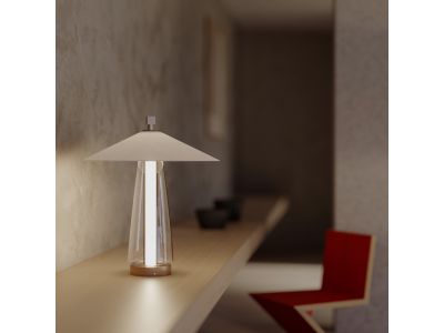 Veioza Contardi Asia Small, design Federico Peri, LED 13W, d 35cm, h 41.6cm, bronz periat - nichel, alb bumbac