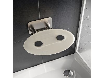 Scaun pliabil pentru dus Ravak Ovo P II Opal, max 150kg, alb lucios