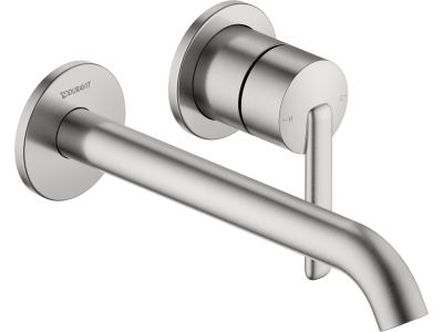Baterie lavoar Duravit Balcoon de perete, proiectie 221mm, MinusFlow, inox periat