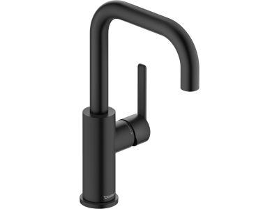 Baterie lavoar Duravit Balcoon, pipa pivotanta, FreshStart, MinusFlow, negru mat