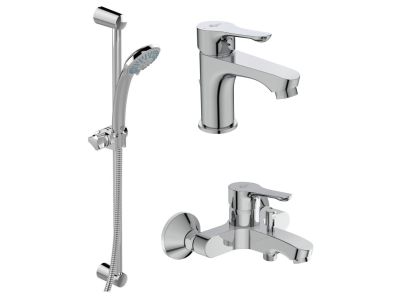 Set baterii 3in1 Ideal Standard Alpha include baterie lavoar, baterie cada si set de dus Ideal Stream