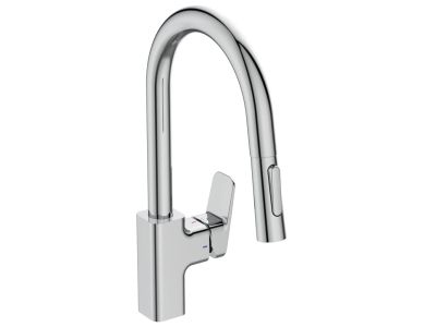 Baterie bucatarie Ideal Standard Ceraplan cu pipa tubulara inalta R210 si dus extractibil cu 2 functii
