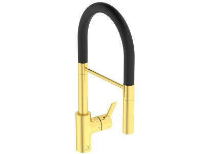 Baterie bucatarie Ideal Standard Gusto semi-pro, 142mm, pipa flexibila cu dus, brushed gold