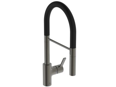 Baterie bucatarie Ideal Standard Gusto semi-pro, 142mm, pipa flexibila cu dus, magnetic grey