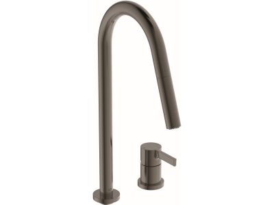 Baterie bucatarie Ideal Standard Gusto Round din 2 elemente, 242mm, dus extractibil, pipa R rotativa, magnetic grey