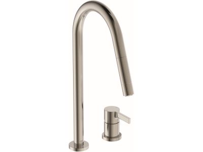 Baterie bucatarie Ideal Standard Gusto Round din 2 elemente, 242mm, dus extractibil, pipa R rotativa, silver storm