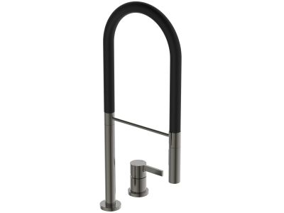 Baterie bucatarie Ideal Standard Gusto semi-pro din 2 elemente, 142mm, pipa flexibila cu dus, magnetic grey