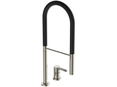 Baterie bucatarie Ideal Standard Gusto semi-pro din 2 elemente, 142mm, pipa flexibila cu dus, silver storm