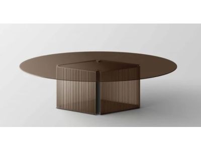 Masa ovala Tonelli Design Bow, design Massimo Castagna, 280x110cm, h 75cm, baza sticla T-Stripes Bronze, top sticla Bronze