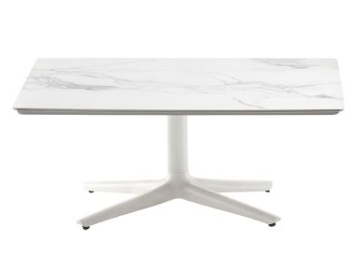Masuta Kartell Multiplo Low design Antonio Citterio, 99x99cm, h43cm, blat cu finisaj marmura, alb