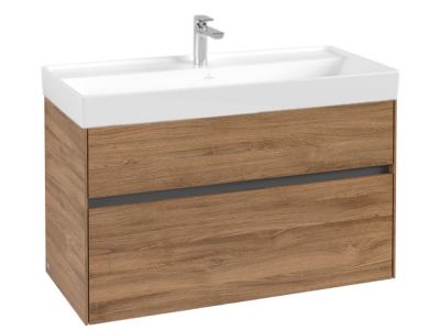 Set mobilier Villeroy & Boch Collaro cu lavoar 100x47cm, alb si dulap cu 2 sertare, 95.4x44.4cm, Oak Kansas