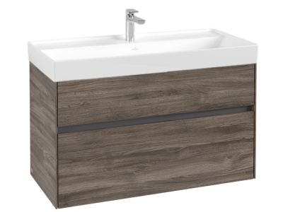 Set mobilier Villeroy & Boch Collaro cu lavoar 100x47cm, alb si dulap cu 2 sertare, 95.4x44.4cm, Stone Oak