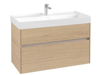 Set mobilier Villeroy & Boch Collaro cu lavoar 100x47cm, alb si dulap cu 2 sertare, 95.4x44.4cm, Nordic Oak