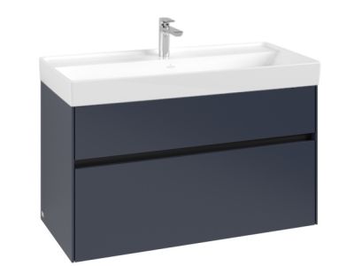 Set mobilier Villeroy & Boch Collaro cu lavoar 100x47cm, alb si dulap cu 2 sertare, 95.4x44.4cm, Marine Blue