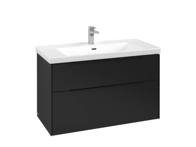 Dulap baza suspendat Villeroy & Boch Subway 3.0 973x576x478 mm cu doua sertare, Volcano Black, maner Volcano Black