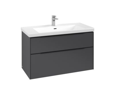 Dulap baza suspendat Villeroy & Boch Subway 3.0 973x576x478 mm cu doua sertare, Graphite, maner Volcano Black