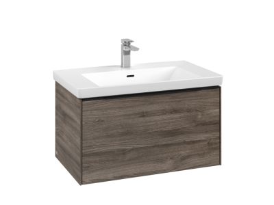 Dulap baza suspendat Villeroy & Boch Subway 3.0 772x429x478 mm cu un singur sertar, Stone Oak, maner Volcano Black